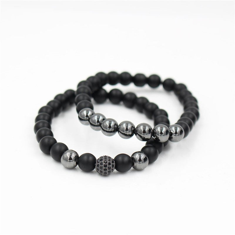 Wholesale Punk Bracelet Micro-set Zircon Diamond Ball Skull Set Bracelet Men's Bead Bracelet